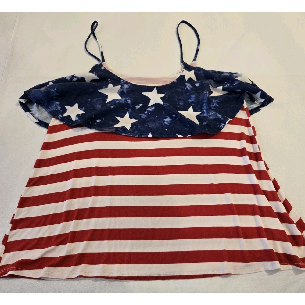 Fantastic Fawn Women's‎ Top 4th Of July Patriotic Red White Blue Sleeveless  M